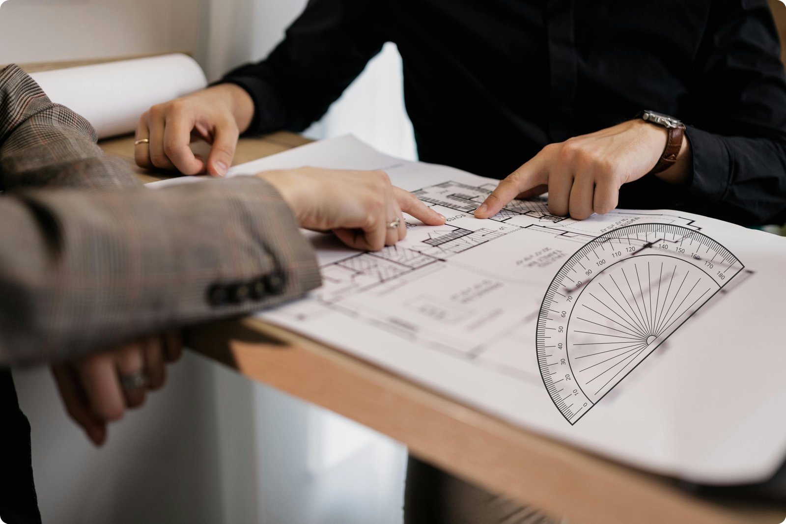 Construction planning and consultation meeting for modern building project