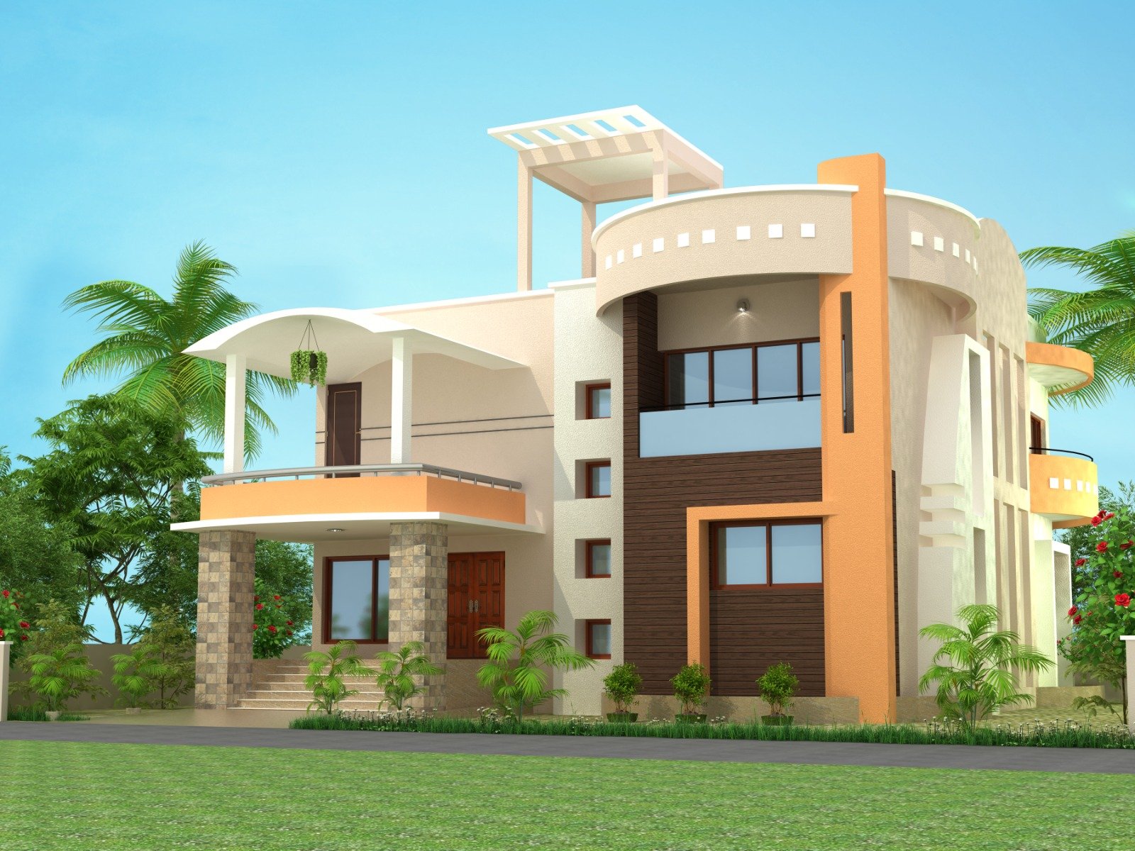 Luxury villa exterior design in Chennai, Tamil Nadu by VRN Aishwaryam Constructions